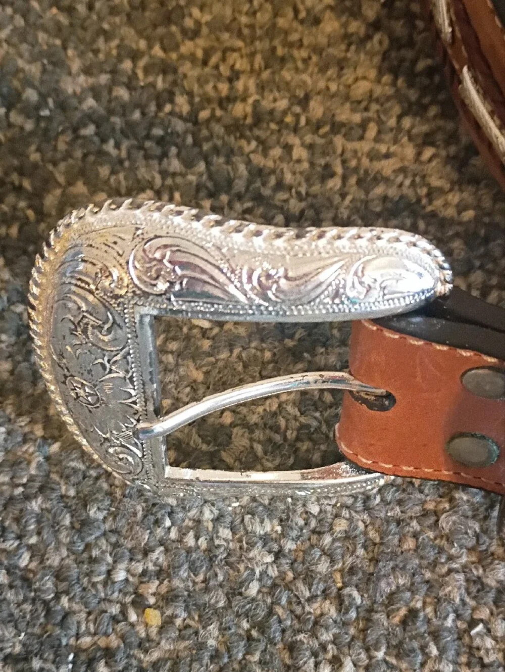 Nocona Men's Brown Leather Belt with Decorative Silver Buckle Size 36
